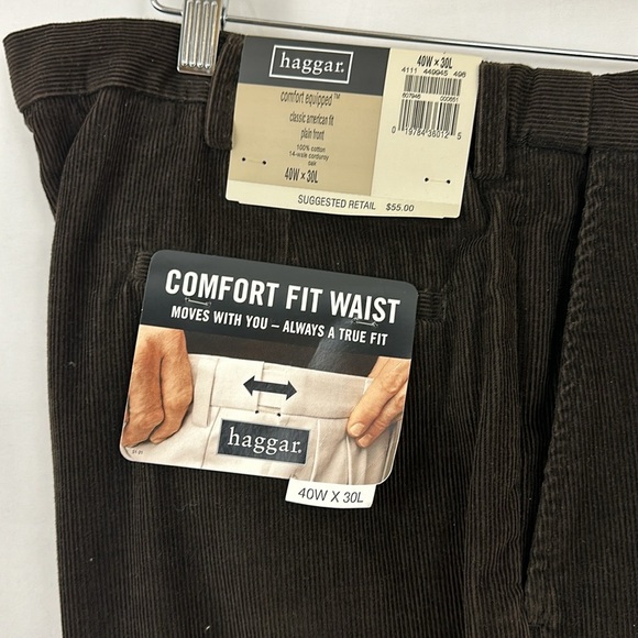 Haggar “Comfort Fit Waist” Oak Brown Flat Front Corduroy Pants 40W x 30L - Picture 5 of 10